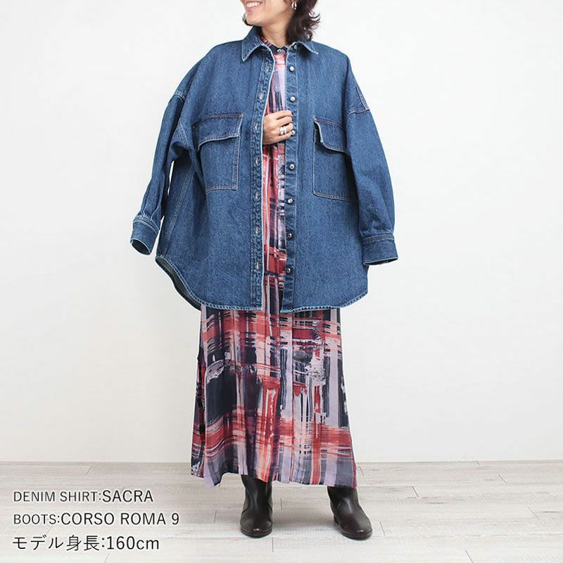 SALE】 SACRA サクラ BRUSH PAINTING PLAID ワンピース 125606041