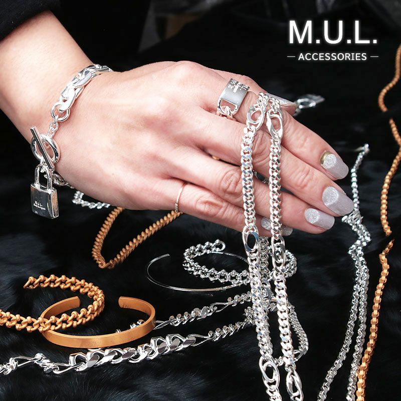 新品♡M.U.L.♡チェーンネックレス♡シルバー♡48㎝ ◇セットあり◇ M.U.L. エムユーエル Vチェーン南京錠マンテル